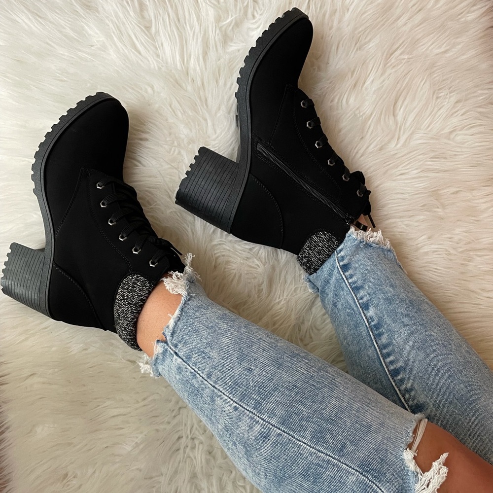 Black Faux Suede Lace Up Booties